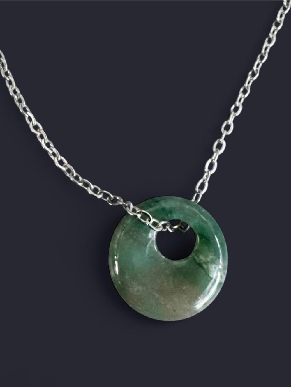 Green Aventurine Donut Pendant Silver Necklace